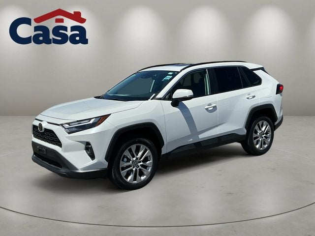2025 Toyota RAV4 XLE Premium in Wind Chill Pearl — front three-quarter view