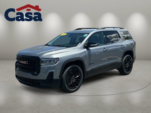 2022 GMC Acadia SLE in Satin Steel Metallic — front three-quarter view