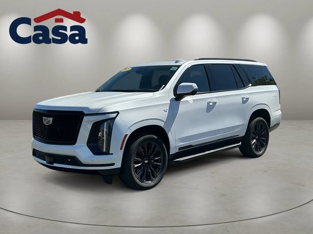 2025 Cadillac Escalade Sport in Crystal White Tricoat — front three-quarter view